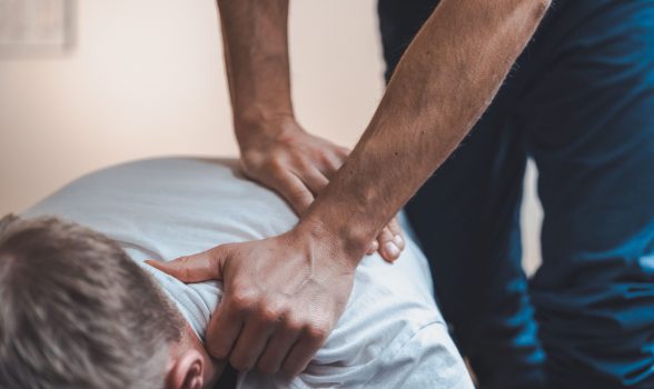 A closeup of massage and stretching